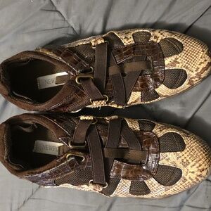 Newpot News Brown and Tan Sneakers with Snakeskin Pattern